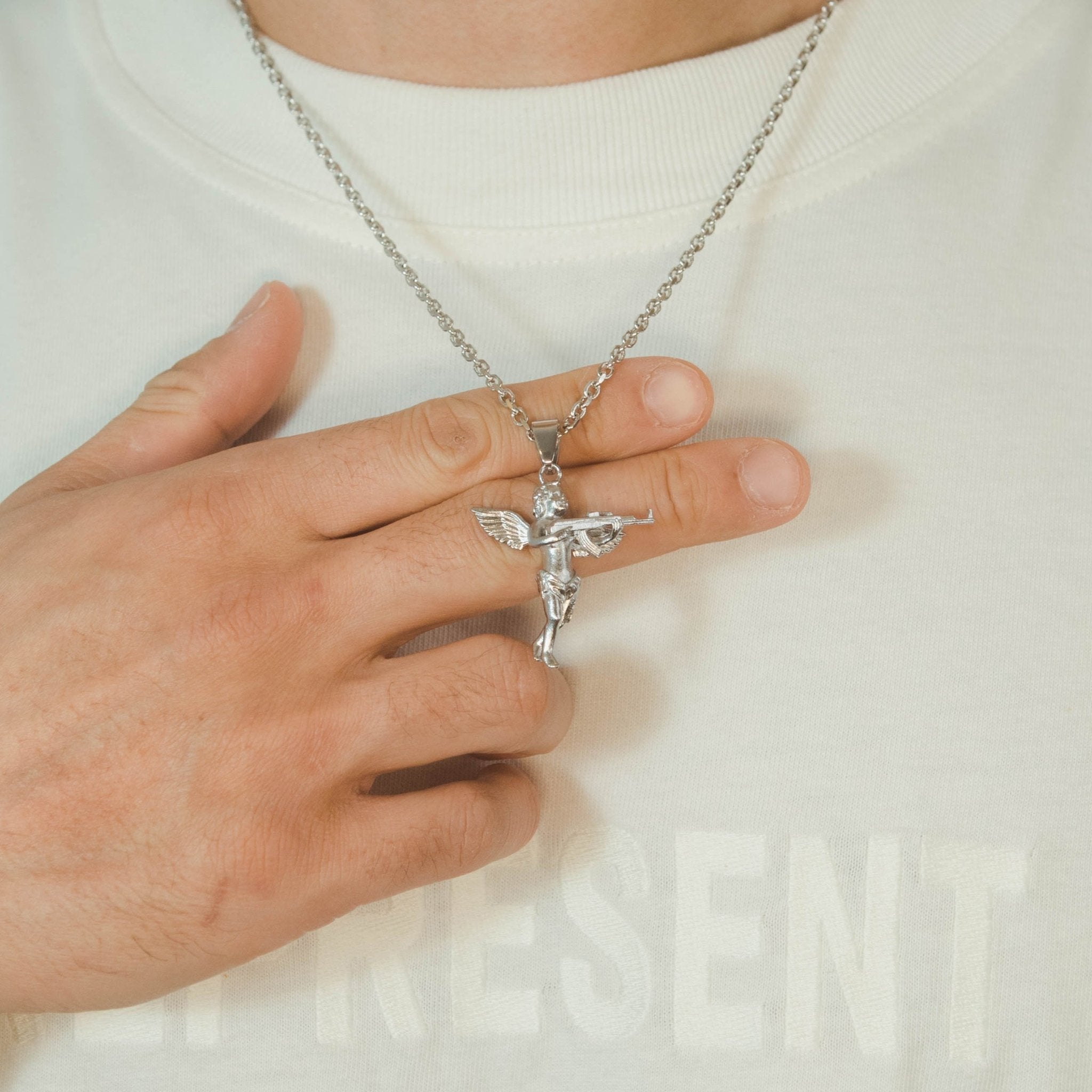 Angel Gun Pendant - White Gold - Cernucci